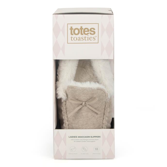 totes toasties® Ladies Velour Moccasin Slippers Taupe Extra Image 7